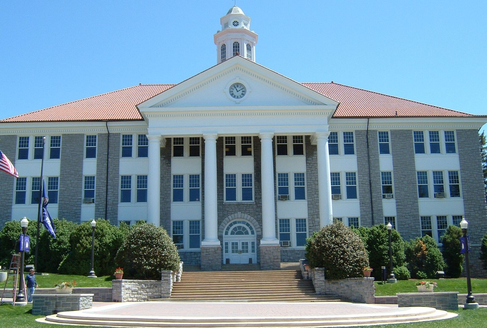 Wilson Hall, the classical white-columned landmark at James Madison University in Harrisonburg, Virginia