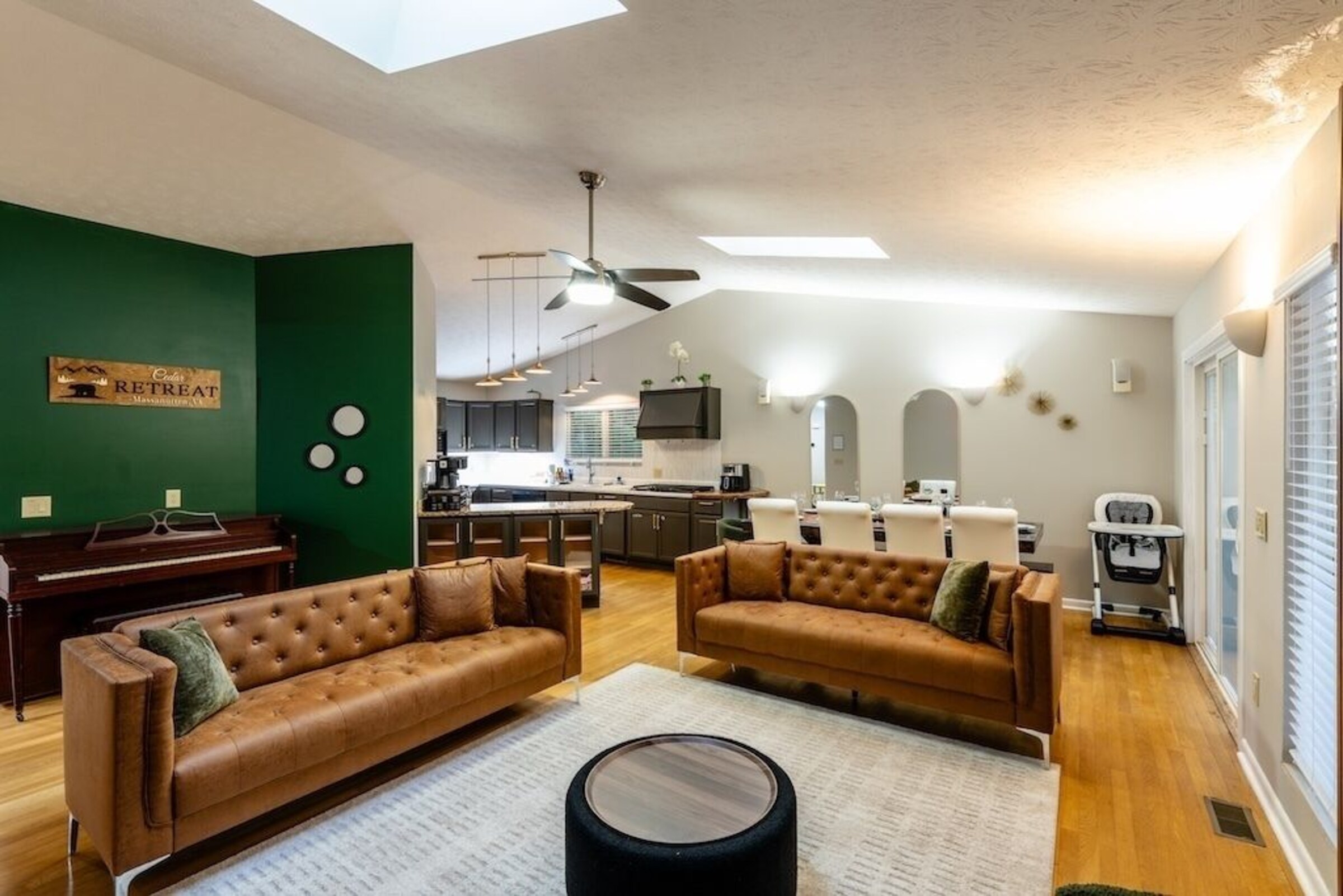 Open living room and kitchen at Cedar Escape