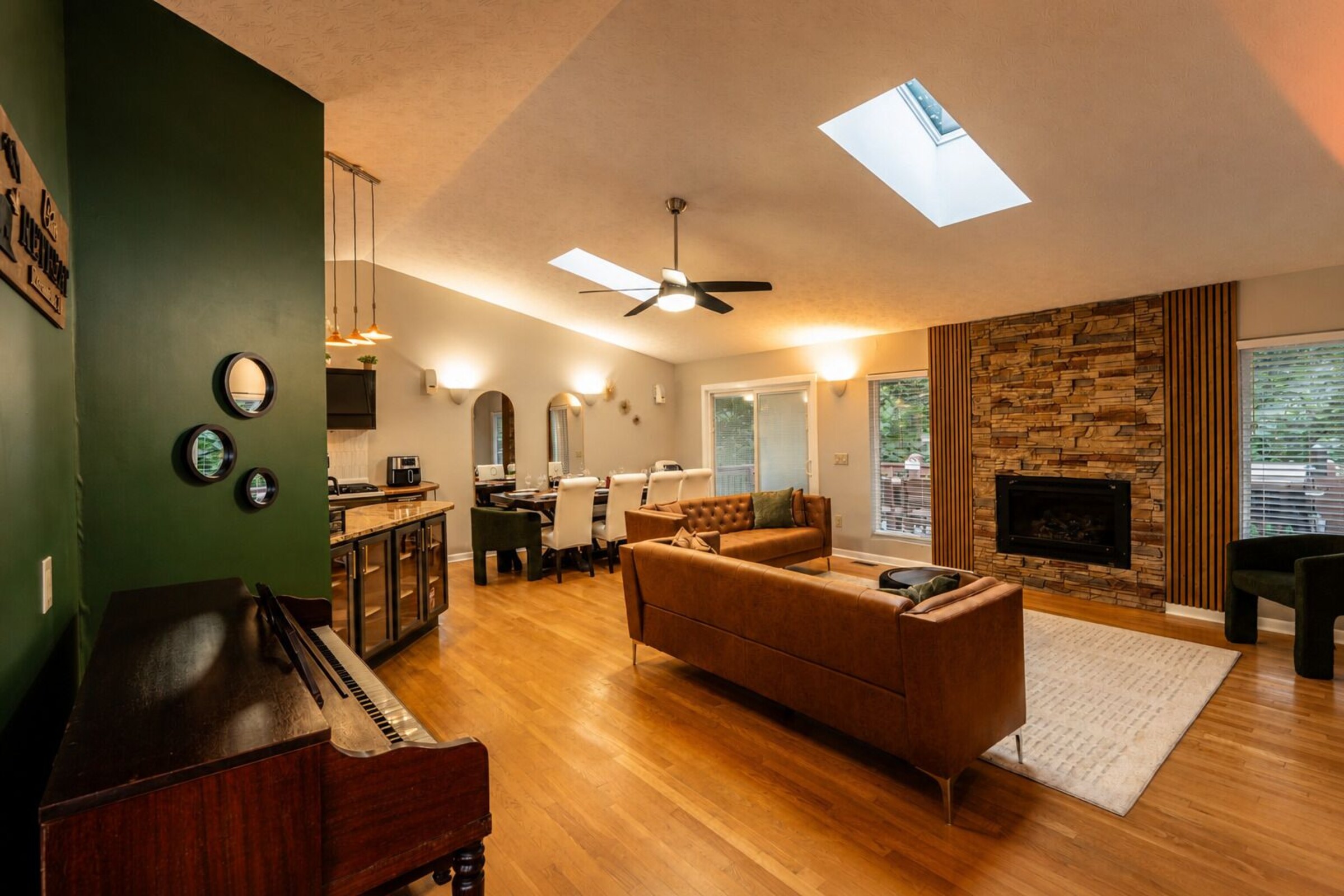 Living room fireplace at Cedar Escape