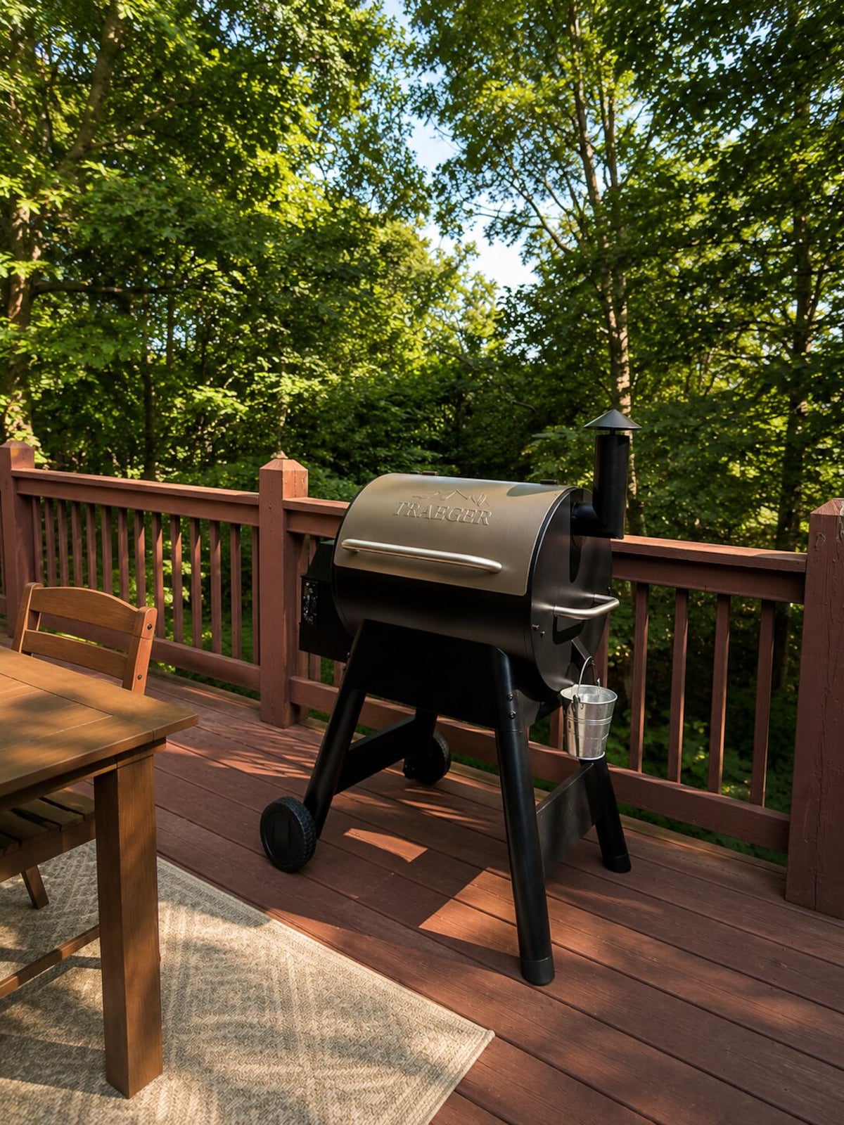 Traeger grill on the deck at Cedar Escape