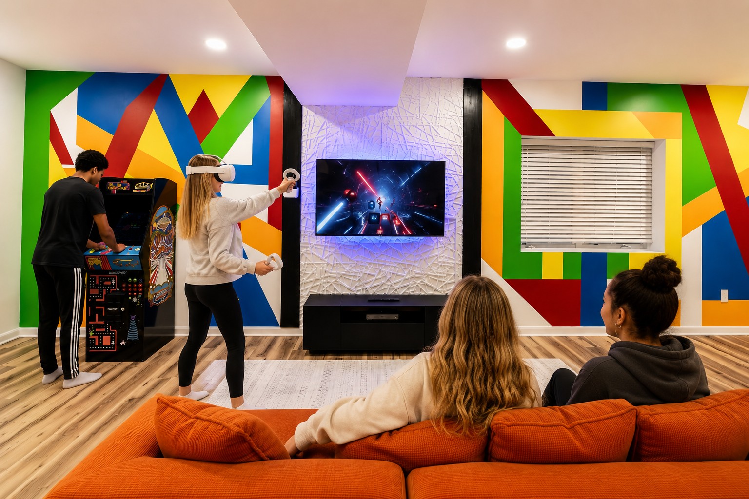 Guests playing VR and arcade games at Cedar Escape