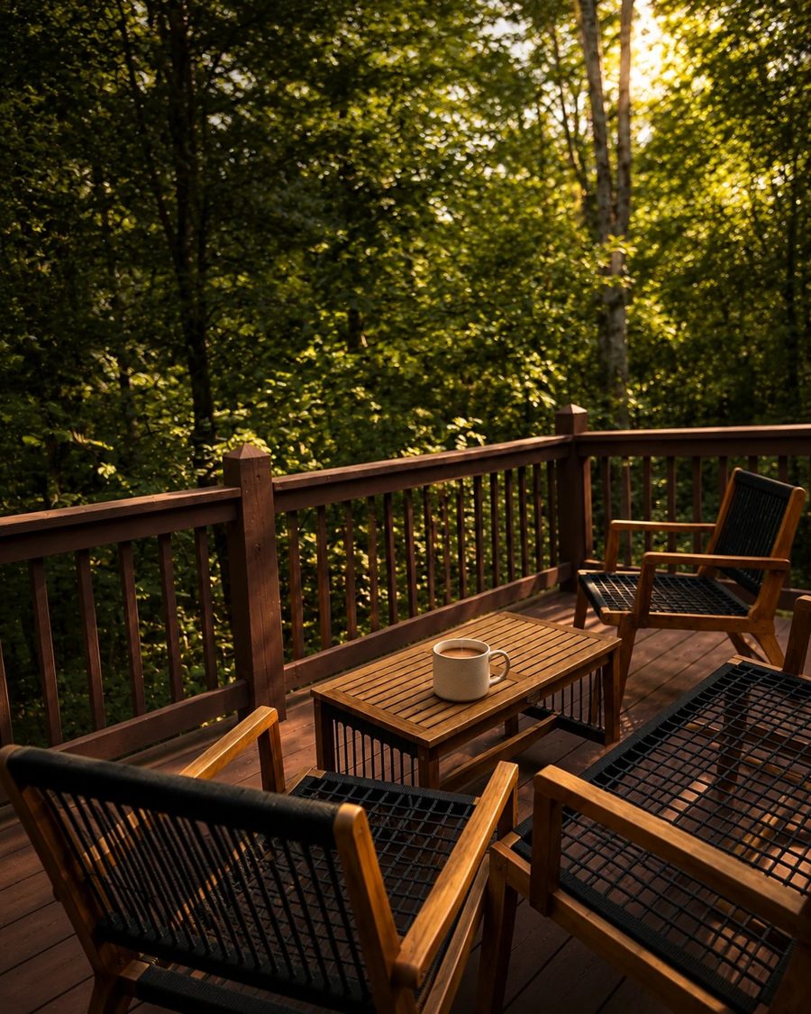 Golden evening light on the Cedar Escape deck